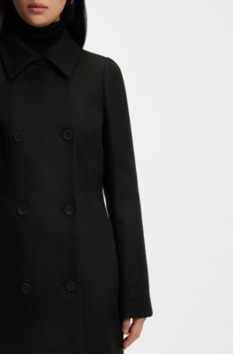 Double-breasted slim-fit coat in wool-blend twill, Black