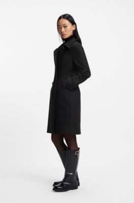 Double-breasted slim-fit coat in wool-blend twill, Black