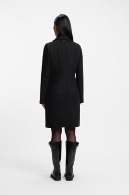 Double-breasted slim-fit coat in wool-blend twill, Black