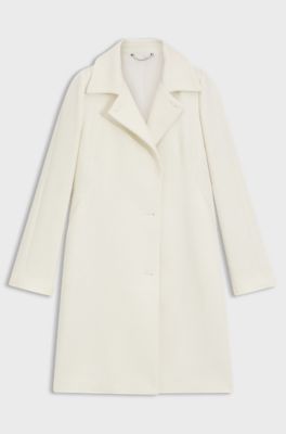 Double-breasted slim-fit coat in wool-blend twill, Natural