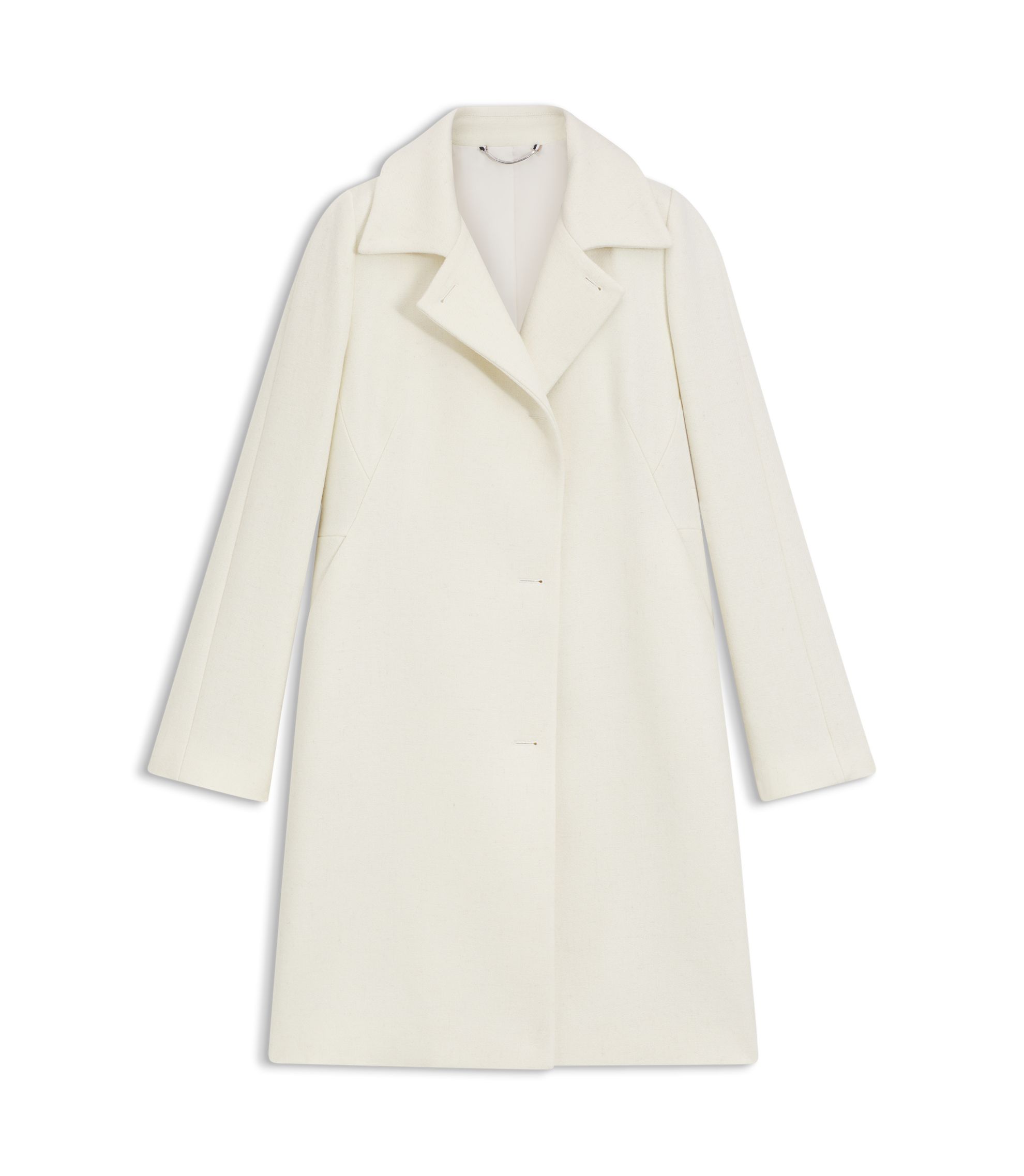 BOSS - Double-breasted slim-fit coat in wool-blend twill - White