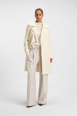 Double-breasted slim-fit coat in wool-blend twill, Natural