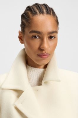 Double-breasted slim-fit coat in wool-blend twill, Natural