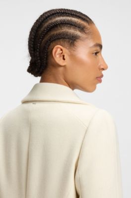 Double-breasted slim-fit coat in wool-blend twill, Natural