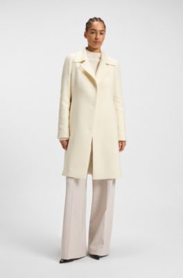 Double-breasted slim-fit coat in wool-blend twill, Natural