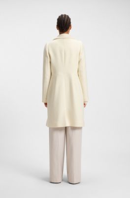 Double-breasted slim-fit coat in wool-blend twill, Natural