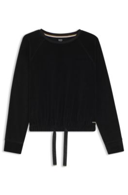 Cotton-blend sweater with monogrammed hem cord, Black