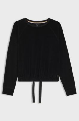 Cotton-blend sweater with monogrammed hem cord, Black