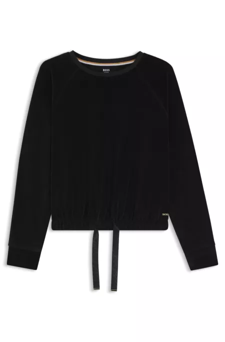 Cotton-blend sweater with monogrammed hem cord