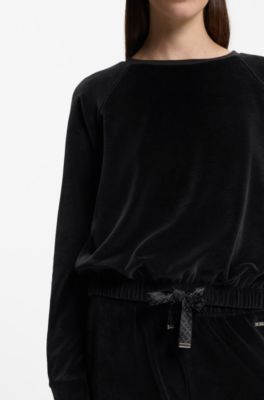 Cotton-blend sweater with monogrammed hem cord, Black