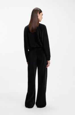 Cotton-blend sweater with monogrammed hem cord, Black