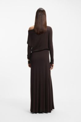 Long-sleeved maxi dress with decorative metal detail, Dark Purple