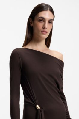 Long-sleeved maxi dress with decorative metal detail, Dark Purple