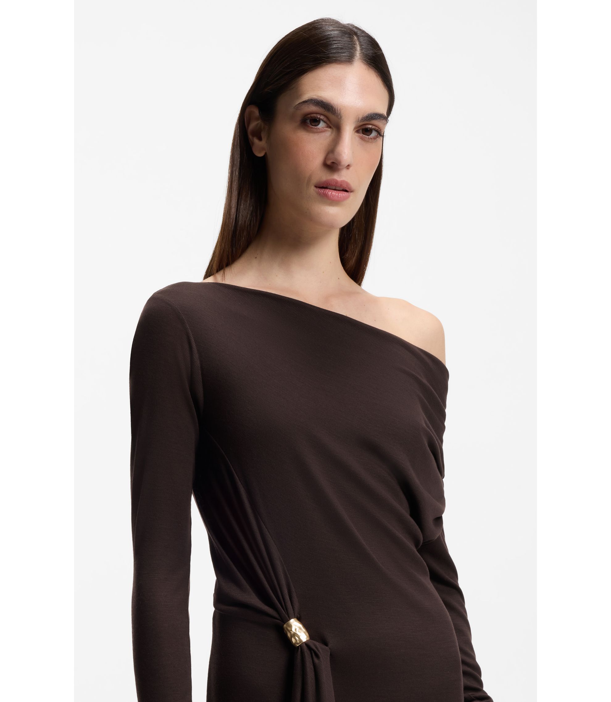 BOSS - Long-sleeved maxi dress with decorative metal detail - Dark