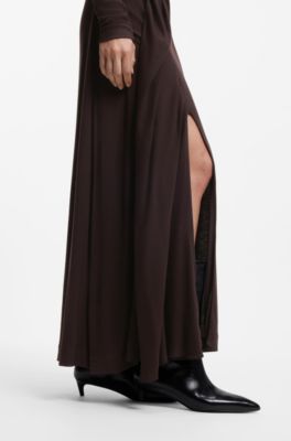 Long-sleeved maxi dress with decorative metal detail, Dark Purple
