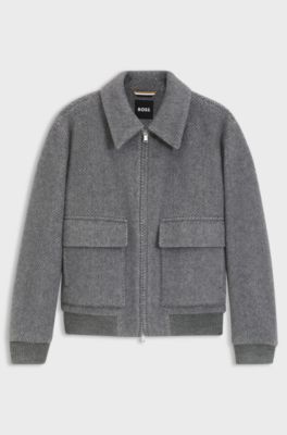 Relaxed-fit jacket in a herringbone-patterned alpaca blend, Grey Patterned