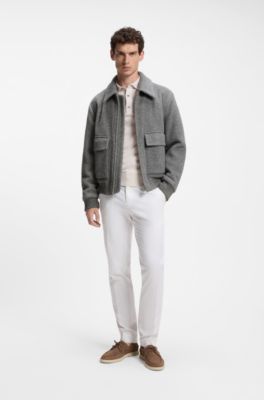 Relaxed-fit jacket in a herringbone-patterned alpaca blend, Grey Patterned
