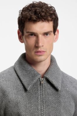 Relaxed-fit jacket in a herringbone-patterned alpaca blend, Grey Patterned