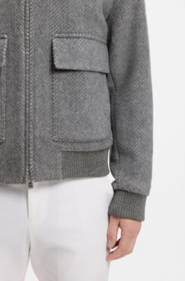 Relaxed-fit jacket in a herringbone-patterned alpaca blend, Grey Patterned