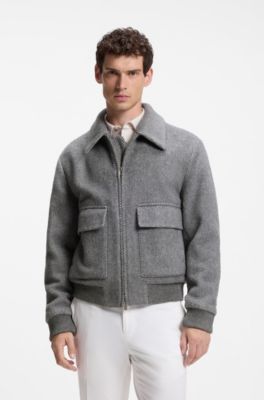 Relaxed-fit jacket in a herringbone-patterned alpaca blend, Grey Patterned