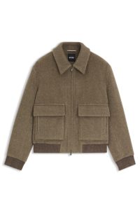 Regular-fit jacket in a herringbone-patterned alpaca blend, Brown