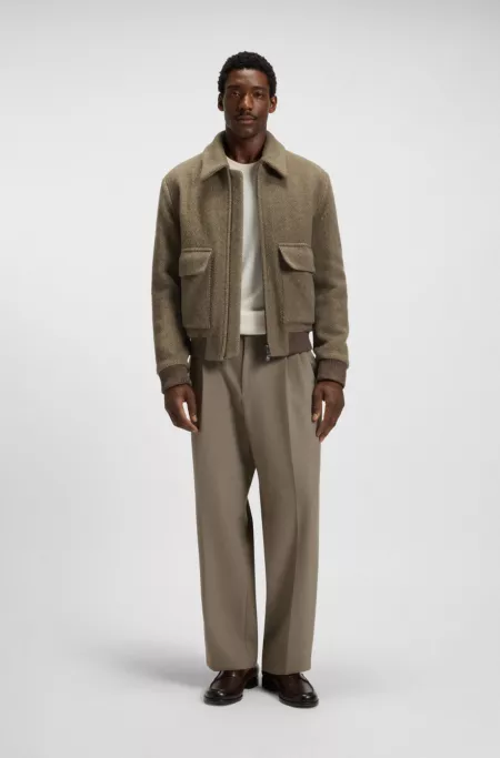 Regular-fit jacket in a herringbone-patterned alpaca blend