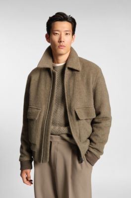 Relaxed-fit jacket in a herringbone-patterned alpaca blend, Brown