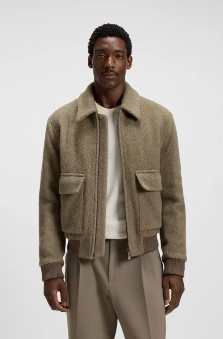 Regular-fit jacket in a herringbone-patterned alpaca blend