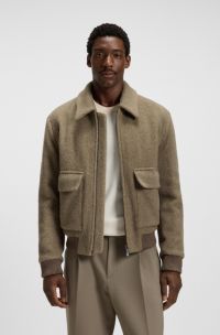 Regular-fit jacket in a herringbone-patterned alpaca blend, Brown