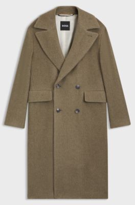 Double-breasted coat in a herringbone alpaca blend, Brown