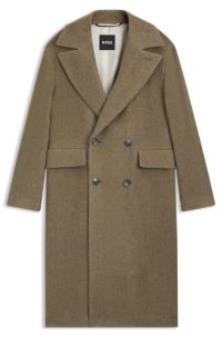 Double-breasted coat in a herringbone alpaca blend, Light Brown