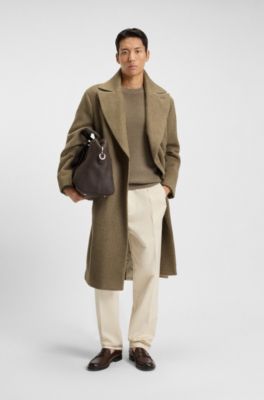 Manteau crois&eacute; en alpaga m&eacute;lang&eacute; &agrave; motif chevrons, Marron