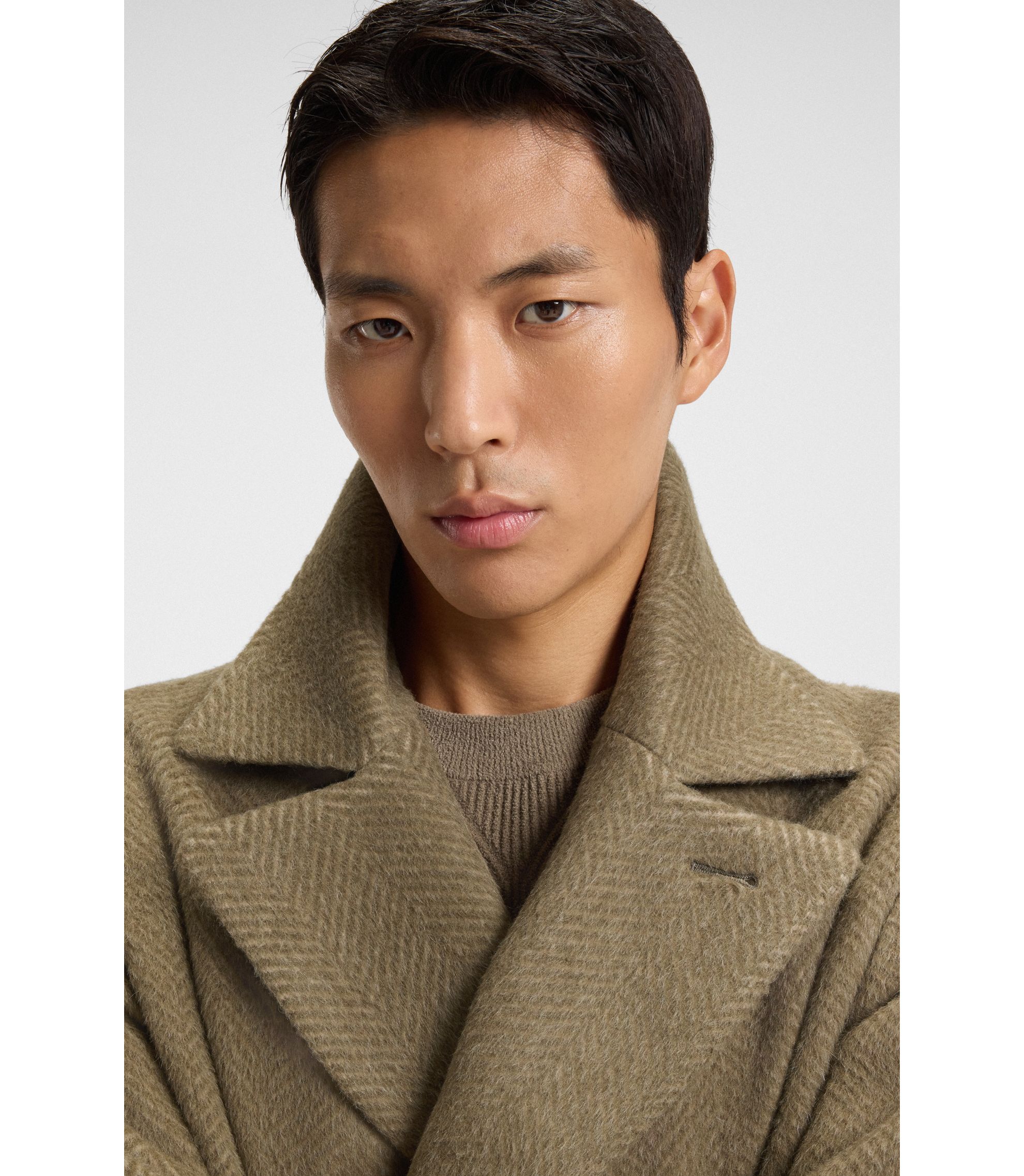 BOSS - ダブルブレストコート ヘリンボーン アルパカブレンド - ブラウン