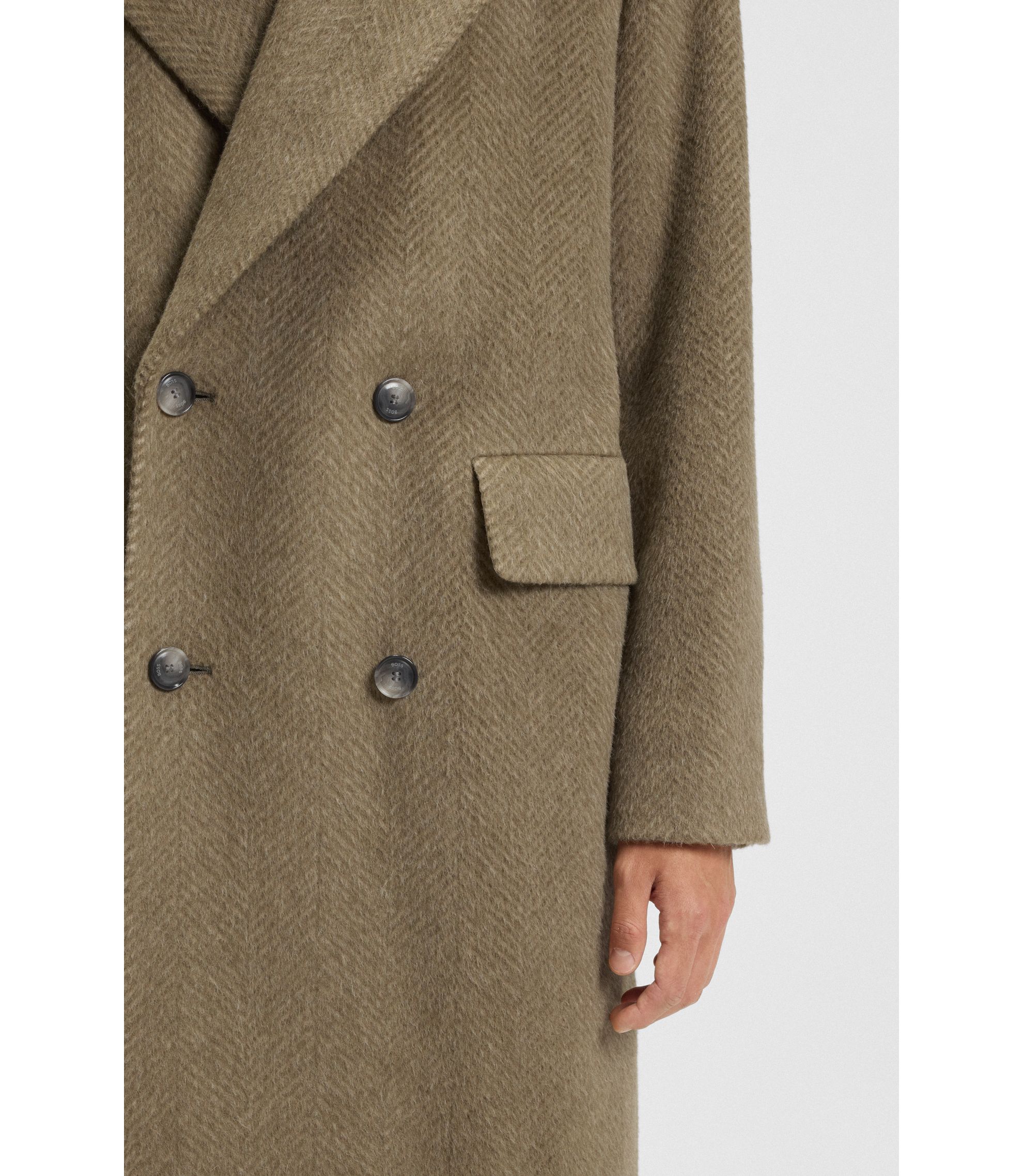 HUGO BOSS ヘリンボーン ダブルブレストコート BOSS - ダブルブレストコート ヘリンボーン アルパカブレンド - ブラウン