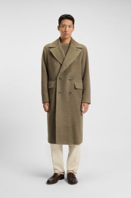 Double-breasted coat in a herringbone alpaca blend, Brown