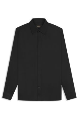 Slim-fit shirt in Italian-made silk twill, Black