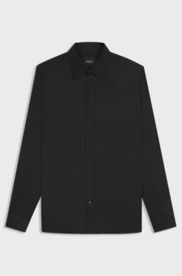Slim-fit shirt in Italian-made silk twill, Black