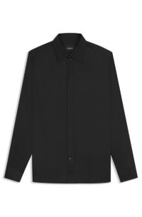 Slim-fit shirt in Italian-made silk twill, Black