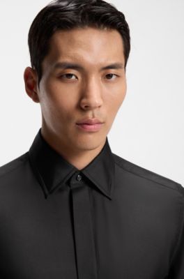 Slim-fit shirt in Italian-made silk twill, Black