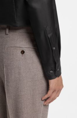 Slim-fit shirt in Italian-made silk twill, Black