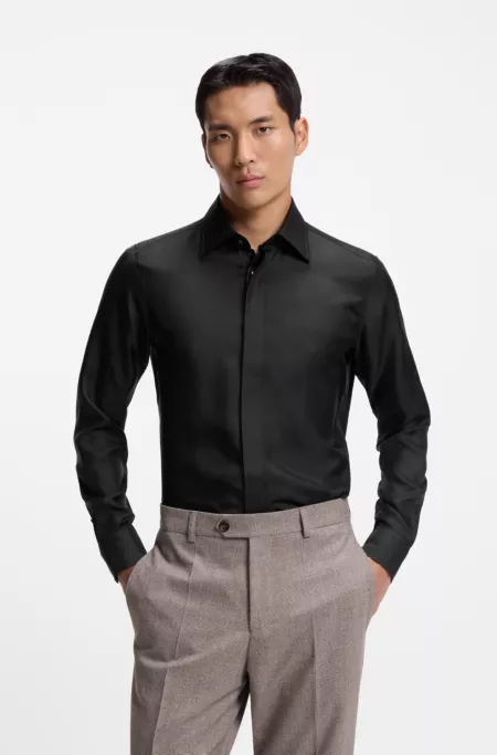 Slim-fit shirt in Italian-made silk twill