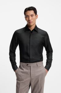 Slim-fit shirt in Italian-made silk twill, Black