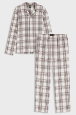 Pyjama-Set aus kariertem Baumwoll-Mix in Geschenkbox, Natur