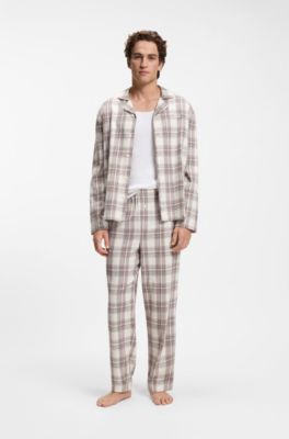 Pyjama-Set aus kariertem Baumwoll-Mix in Geschenkbox, Natur