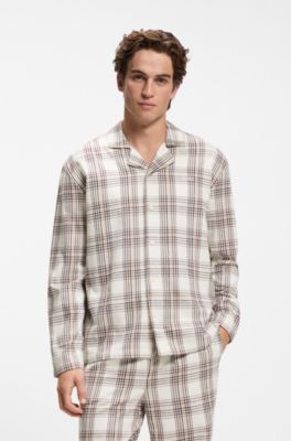 Gift-boxed pyjama set in a checked cotton blend, Natural