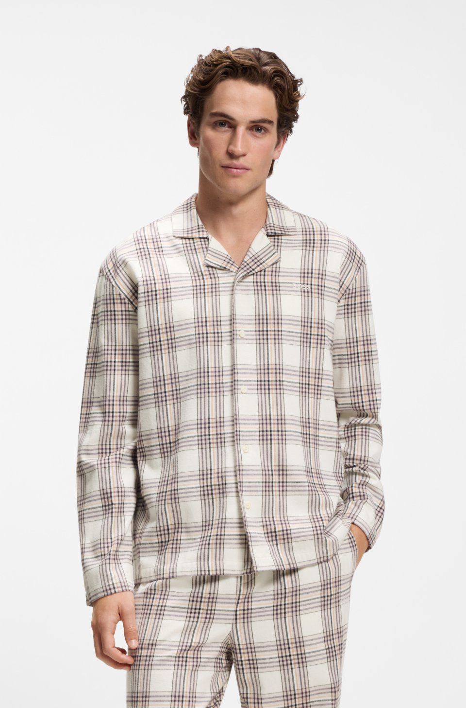 Gift-boxed pyjama set in a checked cotton blend
