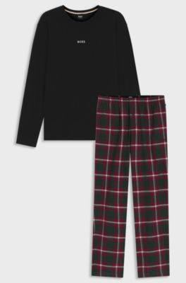 Gift-boxed pyjama set in a checked cotton blend, Red Patterned