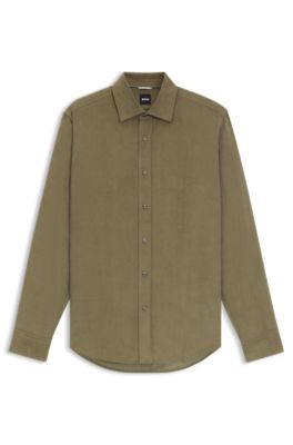 Regular-fit shirt in cotton corduroy, Light Brown