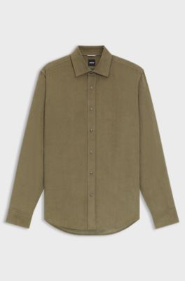 Regular-fit shirt in cotton corduroy, Light Brown