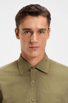 Regular-fit shirt in cotton corduroy, Light Brown